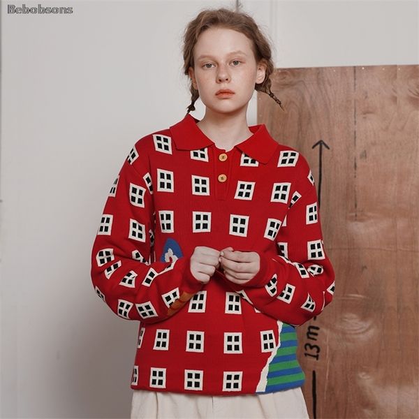 autumn original design loose window pattern women winter sweater thick pullover knitwear long sleeve turn down collar red 201223, White;black 
autumn original design loose window pattern women winter sweater thick pullover knitwear long sleeve turn down collar red 201223, White;black