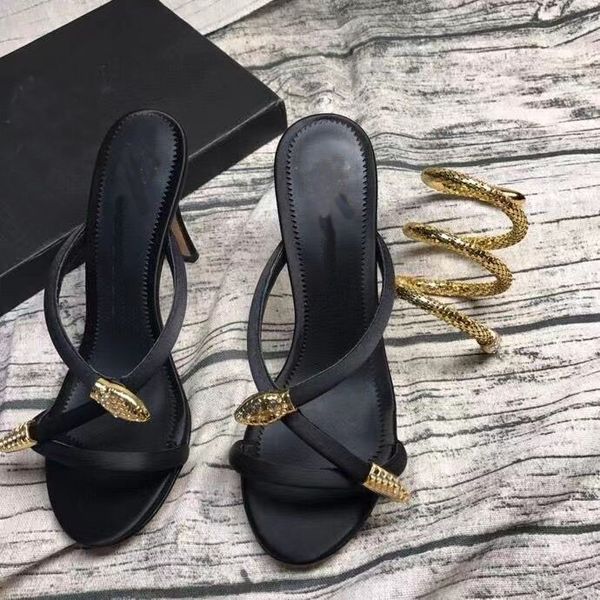 metal snake foot ring sandals super high standard silk fabric luxury 7.5cm 10cm hig eels size 35-39, Black
metal snake foot ring sandals super high standard silk fabric luxury 7.5cm 10cm hig eels size 35-39, Black