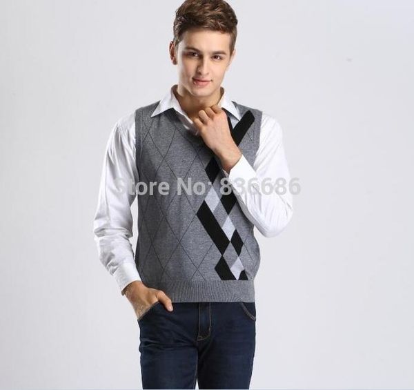 men's sweaters autumn mens v neck sleeveless argyle cashmere sweater vest, White;black
men's sweaters autumn mens v neck sleeveless argyle cashmere sweater vest, White;black