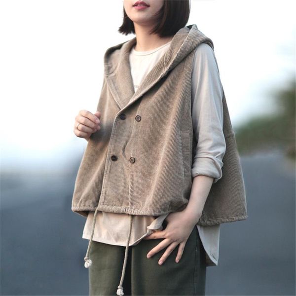 women's vests women autumn hooded double breasted casual corduroy vest loose waistcoat sleeveless jacket outerwear pocket, Black;white
women's vests women autumn hooded double breasted casual corduroy vest loose waistcoat sleeveless jacket outerwear pocket, Black;white