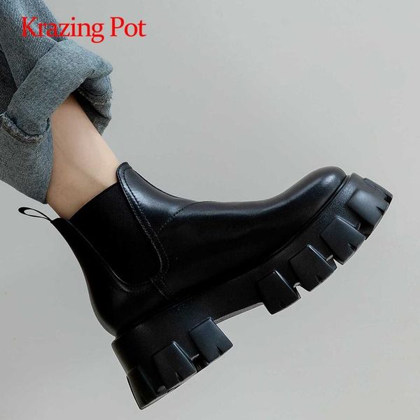 krazing pot european style real leather thick bottom platform round toe high square heel slip on handsome noble ankle boots l05, Black
krazing pot european style real leather thick bottom platform round toe high square heel slip on handsome noble ankle boots l05, Black