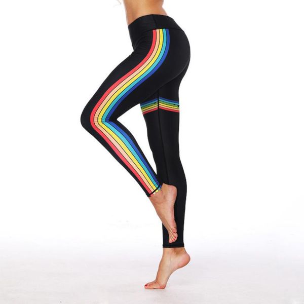 women rainbow stripe fitness leggings ladies elastic high waist tights heart rate radio printed hip sport gym jogging yoga pants, White;red
women rainbow stripe fitness leggings ladies elastic high waist tights heart rate radio printed hip sport gym jogging yoga pants, White;red