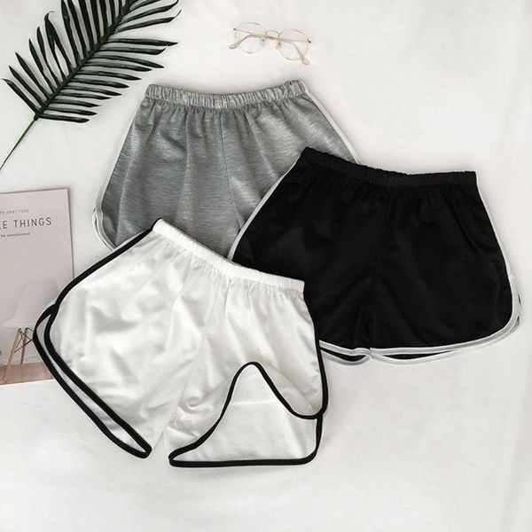 women summer sport shorts harajuku leisure high waist wide leg loose shorts dolphin hem contrast trim home loungewear1, White;black 
women summer sport shorts harajuku leisure high waist wide leg loose shorts dolphin hem contrast trim home loungewear1, White;black
