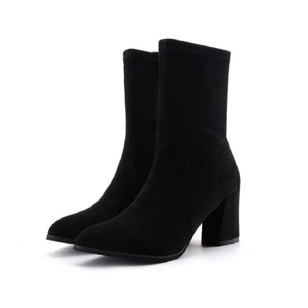 autumn and winter suede women's high-heeled boots pointed thick with zipper plus velvet in the tube, Black
autumn and winter suede women's high-heeled boots pointed thick with zipper plus velvet in the tube, Black