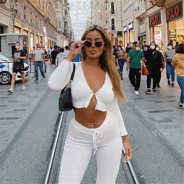 2 pieces fashion casual outfits spring autumn women set long sleeve v neck lace up crop drawstring trousers daily wear, Gray
2 pieces fashion casual outfits spring autumn women set long sleeve v neck lace up crop drawstring trousers daily wear, Gray