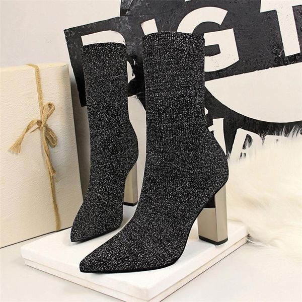 boots 2021 women fetish stretch knitting sock metal block 9.5cm high heels short ankle chunky stripper slim shoes, Black
boots 2021 women fetish stretch knitting sock metal block 9.5cm high heels short ankle chunky stripper slim shoes, Black