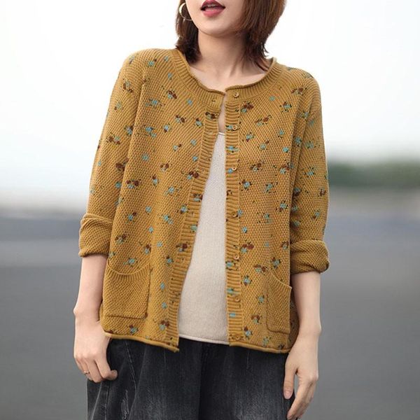 women's knits & tees johnature loose leisure retro print o-neck single breasted long sleeve sweater 2021 autumn simple comfortable wome, White
women's knits & tees johnature loose leisure retro print o-neck single breasted long sleeve sweater 2021 autumn simple comfortable wome, White