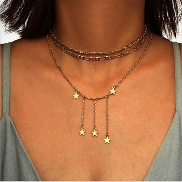 2019 fashion vintage stars heart necklace for women gold color multiple layers pendant bohemian choker necklace jewelry gifts, Silver
2019 fashion vintage stars heart necklace for women gold color multiple layers pendant bohemian choker necklace jewelry gifts, Silver