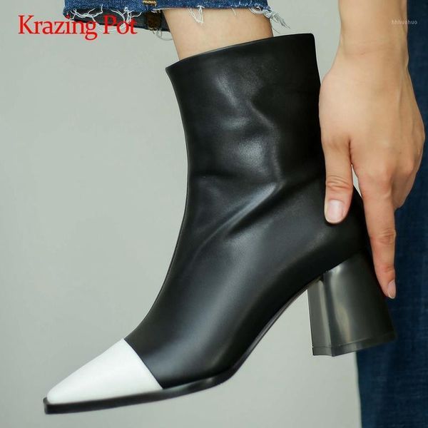 boots krazing pot winter genuine leather mixed color square toe thick high heel zipper handmade elegant lady ankle l261, Black
boots krazing pot winter genuine leather mixed color square toe thick high heel zipper handmade elegant lady ankle l261, Black