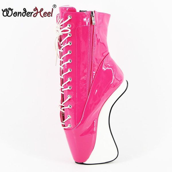 wonderheel ankle boots extreme high heel " heelless ballet short boots fetish laceup patent leather ballet show, Black
wonderheel ankle boots extreme high heel " heelless ballet short boots fetish laceup patent leather ballet show, Black
