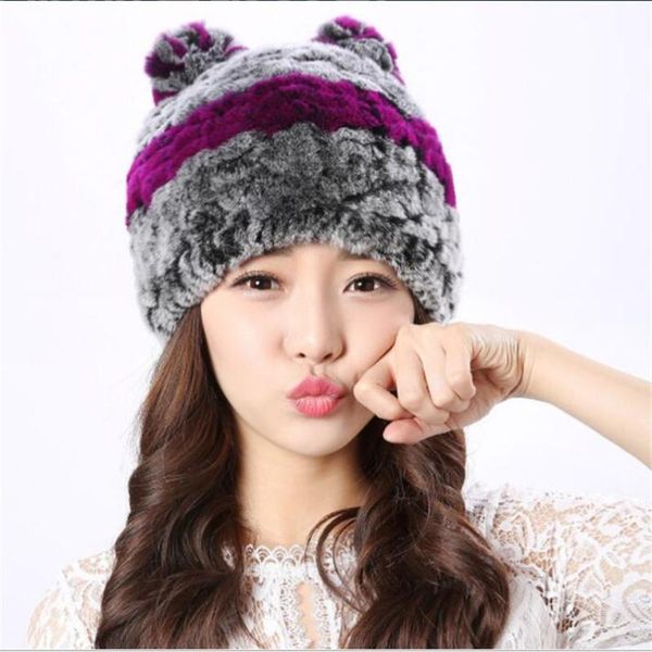 hat winter women's warm real rex fur cap with ear cute thick beanies stripe white red headwear h3, Blue;gray
hat winter women's warm real rex fur cap with ear cute thick beanies stripe white red headwear h3, Blue;gray