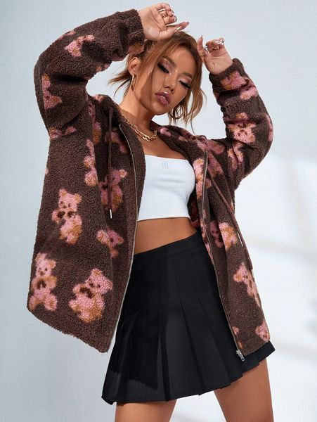 bear pattern drop shoulder drawstring zipper hooded teddy jacket w3mp#, Black;brown
bear pattern drop shoulder drawstring zipper hooded teddy jacket w3mp#, Black;brown