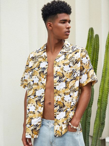 men allover tropical print shirt f1kp#, White;black