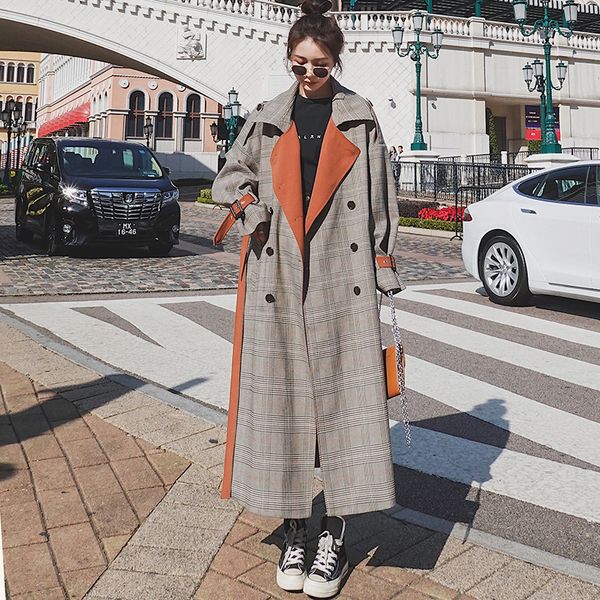women's long plaid windbreaker coat double-breasted waist korean loose lapel casual retro 2020 aautumn new cape jacket 75q 1028, Tan;black
women's long plaid windbreaker coat double-breasted waist korean loose lapel casual retro 2020 aautumn new cape jacket 75q 1028, Tan;black
