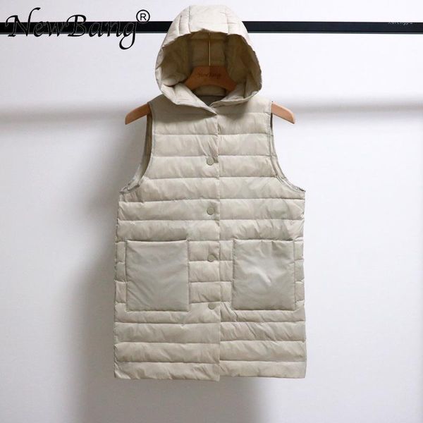 newbang women light weight mid-long vest hooded with pocket single warm slim vests s m1, Black 
newbang women light weight mid-long vest hooded with pocket single warm slim vests s m1, Black