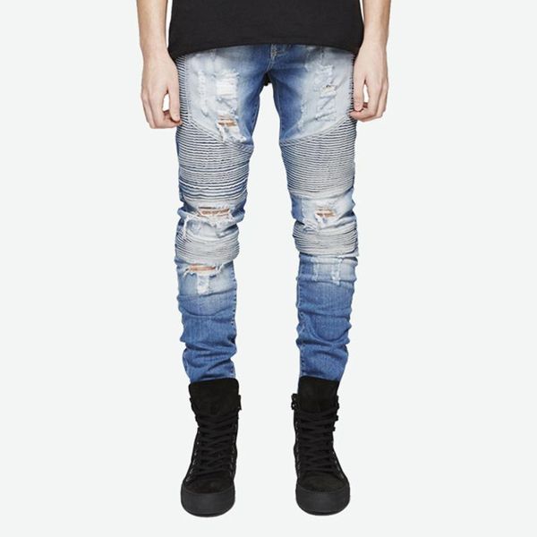 fashion men's ripped hole hip hop streetwear slim striped male long pants kg-2, Blue
fashion men's ripped hole hip hop streetwear slim striped male long pants kg-2, Blue