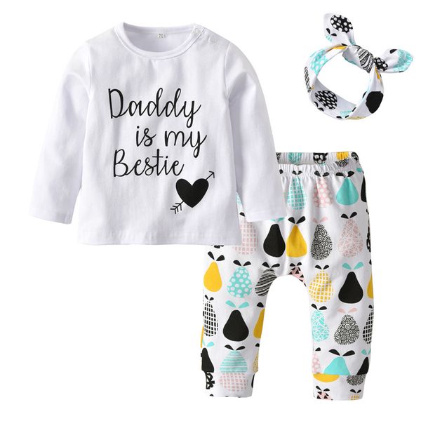 newborn baby girls clothes cute long sleeve daddy is my e t-shirt +pants+headband 3pcs autumn infant clothing set 1021, White
newborn baby girls clothes cute long sleeve daddy is my e t-shirt +pants+headband 3pcs autumn infant clothing set 1021, White