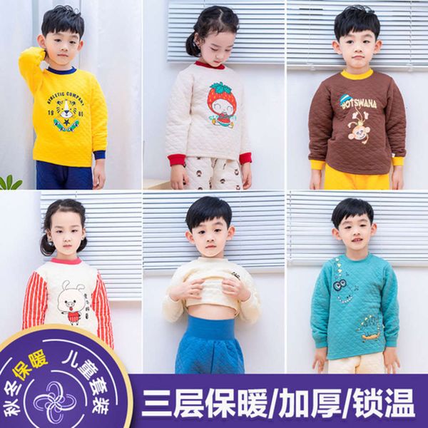 three-layer thermal autumn new winter and children's thickened pajamas set baby cotton underwear bpz7, Blue;red
three-layer thermal autumn new winter and children's thickened pajamas set baby cotton underwear bpz7, Blue;red