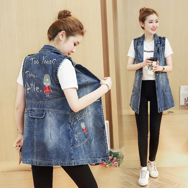 women's vests 2021 spring autumn women jean embroidery letter plus size 4xl female waistcoat european sleeveless denim outwear mj0036, Black;white
women's vests 2021 spring autumn women jean embroidery letter plus size 4xl female waistcoat european sleeveless denim outwear mj0036, Black;white