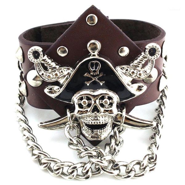 2020 new stylish pirate skeleton head cool bracelet pu leather rivet chain punk bracelet exquisite alloy terrorist accessories1, Golden;silver
2020 new stylish pirate skeleton head cool bracelet pu leather rivet chain punk bracelet exquisite alloy terrorist accessories1, Golden;silver