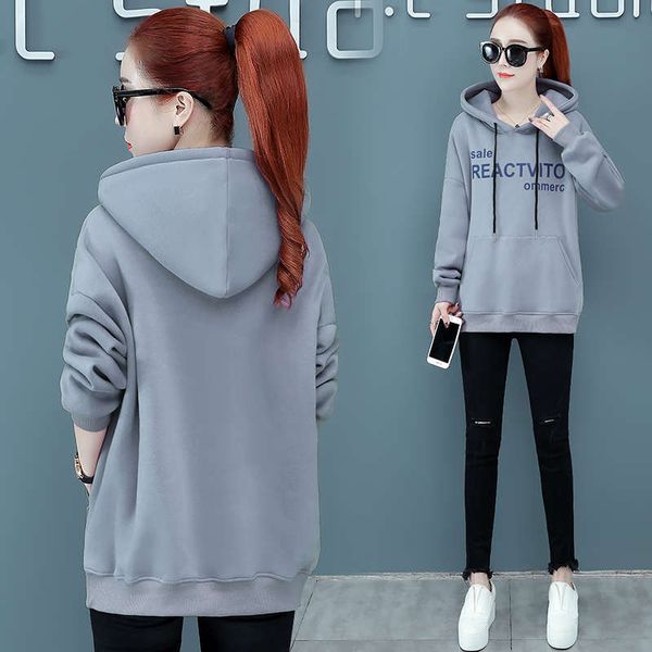 women's loose thickened hooded sweater in autumn and winter, Black 
women's loose thickened hooded sweater in autumn and winter, Black