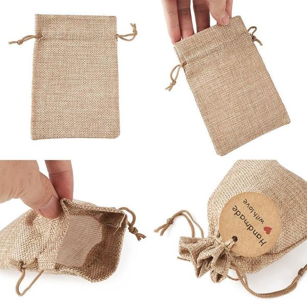 1set Burlap Packing Pouches Drawstring Bags With Jewelry Display Kraft Paper Price Tags And Hemp Cord Twine String For Sqccgi