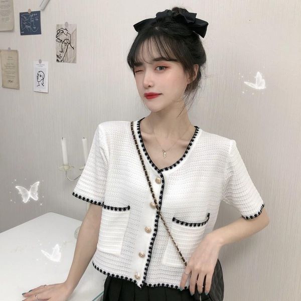 summer women knitted short sleeve single-breasted buttons sweaters cardigans ladies knit pockets chic elegant tees female, White
summer women knitted short sleeve single-breasted buttons sweaters cardigans ladies knit pockets chic elegant tees female, White