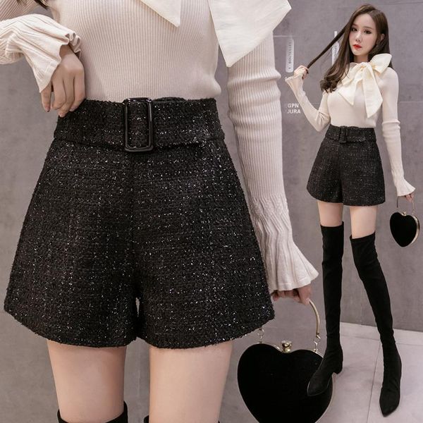 women's shorts 2021 autumn winter black tweed sashes high waist wide leg female elegant plaid thick short trousers, White;black
women's shorts 2021 autumn winter black tweed sashes high waist wide leg female elegant plaid thick short trousers, White;black