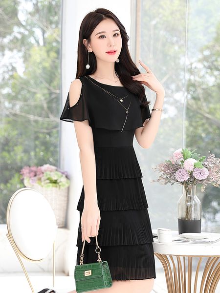 Summer Strapless Short Sleeve O-neck Knee-length A-line Slim Waist Chiffon Simple Folds Patchwork Cupcake Cocktail Dresses 9755 party, Black
Summer Strapless Short Sleeve O-neck Knee-length A-line Slim Waist Chiffon Simple Folds Patchwork Cupcake Cocktail Dresses 9755 party, Black