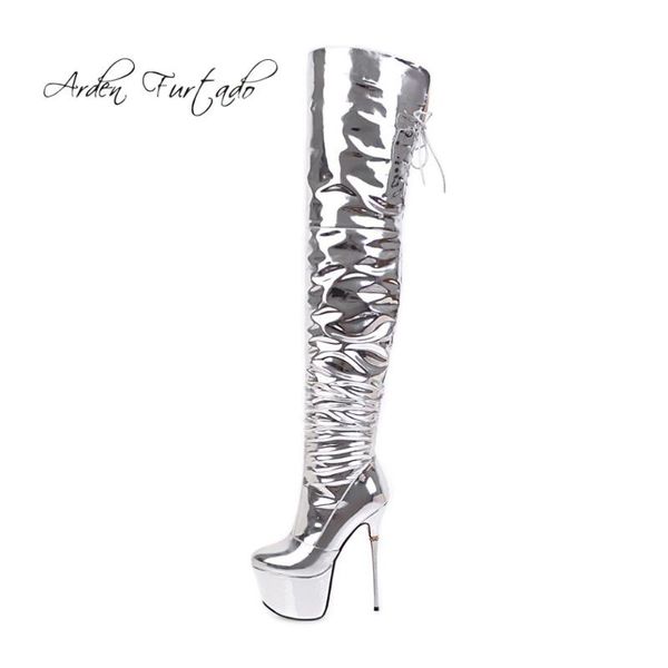 arden furtado autumn winter fashion round toe silver high heels 16cm over the knee boots platform zipper lace up shoes for woman, Black
arden furtado autumn winter fashion round toe silver high heels 16cm over the knee boots platform zipper lace up shoes for woman, Black