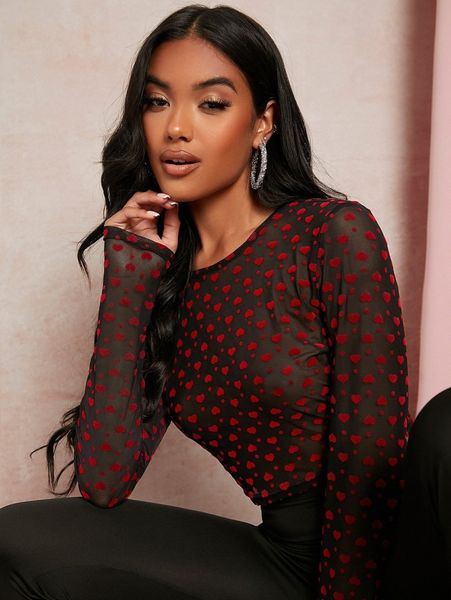 polka dot & heart print crop mesh e8rk#, White
polka dot & heart print crop mesh e8rk#, White