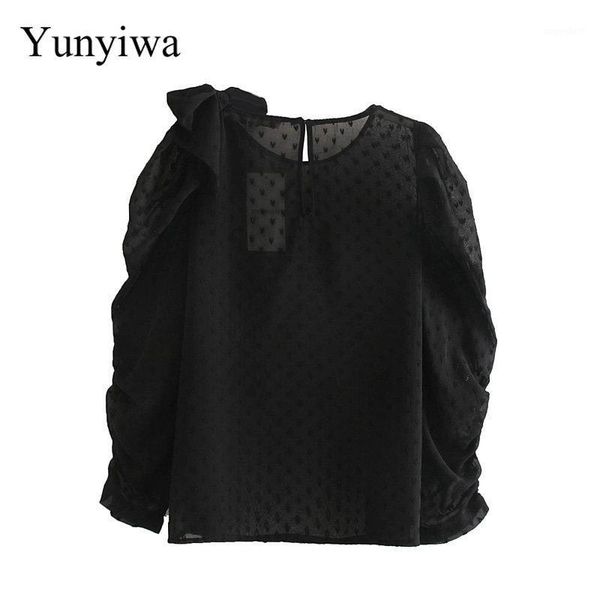 women sweet bowknot decoration black chiffon blouse office lady puff sleeve pleats shirts casual kimono femininas 1, White
women sweet bowknot decoration black chiffon blouse office lady puff sleeve pleats shirts casual kimono femininas 1, White