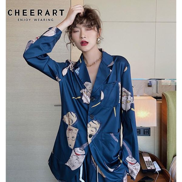 women's suits & blazers cheerart ukiyoe hannya print long women blue autumn designer jacket coat suit blazer fall 2021, White;black
women's suits & blazers cheerart ukiyoe hannya print long women blue autumn designer jacket coat suit blazer fall 2021, White;black