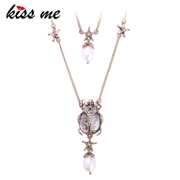 kiss me crystal resin cultured pearl insect pendant necklace double layers necklaces for women brand jewelry, Silver 
kiss me crystal resin cultured pearl insect pendant necklace double layers necklaces for women brand jewelry, Silver