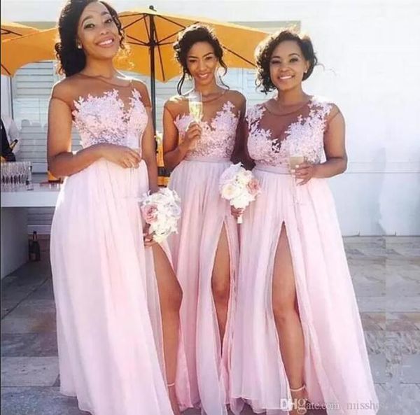 sheer mesh chiffon long country bridesmaid dresses lace applique split floor length maid of honor wedding guest dresses vog343, White;pink
sheer mesh chiffon long country bridesmaid dresses lace applique split floor length maid of honor wedding guest dresses vog343, White;pink