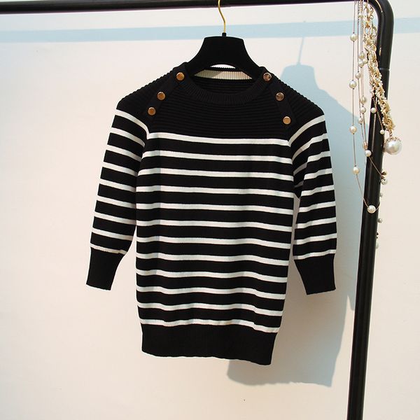 2021 new women pullover sweater spring autumn half sleeve pullovers button decorate striped knitted sweaters female vn64, White;black
2021 new women pullover sweater spring autumn half sleeve pullovers button decorate striped knitted sweaters female vn64, White;black