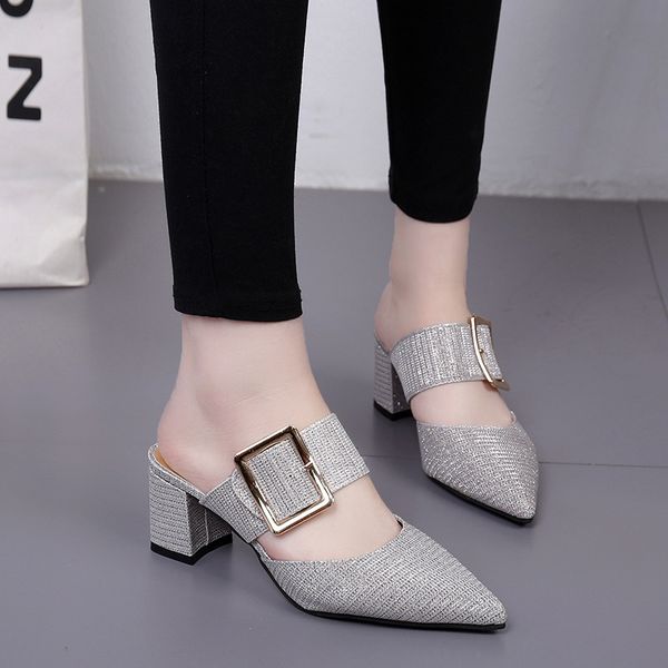women female fashion casual belt buckle pointed toe half slides sandals high chunky heels slippers mules shoes 789 x1020, Black
women female fashion casual belt buckle pointed toe half slides sandals high chunky heels slippers mules shoes 789 x1020, Black