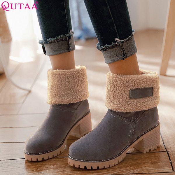 qutaa 2020 women mid calf boots fashion all match square high heel round toe flock winter boots women snow size 34-39, Black
qutaa 2020 women mid calf boots fashion all match square high heel round toe flock winter boots women snow size 34-39, Black