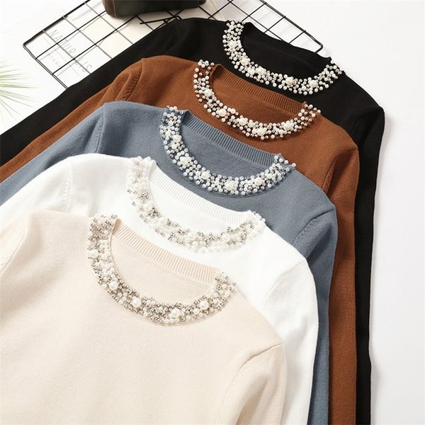 autumn beadings o-neck pullover women's sweater long sleeve solid office lady female jumper winter khaki woman sweaters 201223, White;black
autumn beadings o-neck pullover women's sweater long sleeve solid office lady female jumper winter khaki woman sweaters 201223, White;black