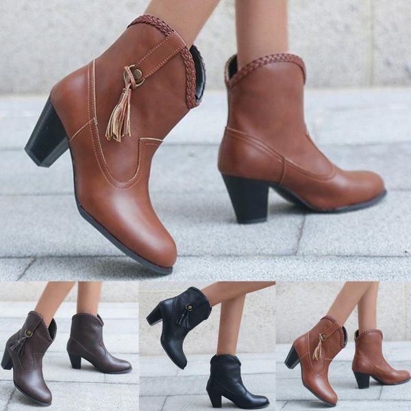 women's ladies fashion casual square heels long ankle boots slip on shoes women's boots thick fur heels botas mujer snow, Black
women's ladies fashion casual square heels long ankle boots slip on shoes women's boots thick fur heels botas mujer snow, Black