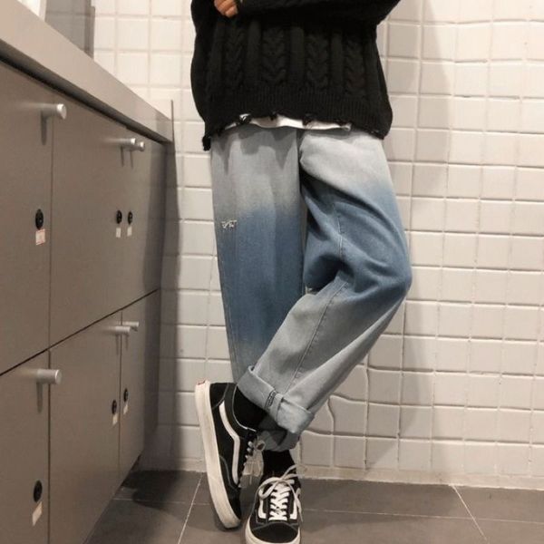men's retro embroidery gradient color straight-leg jeans korean loose casual wide leg long pants spring male new jeans q0105, Black;white
men's retro embroidery gradient color straight-leg jeans korean loose casual wide leg long pants spring male new jeans q0105, Black;white
