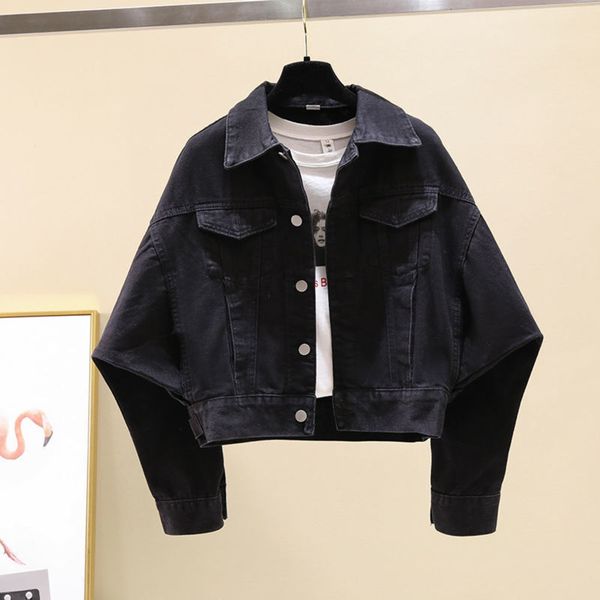 spring and autumn korean loose women's versatile bat sleeve black denim jacket fashion, Black;brown 
spring and autumn korean loose women's versatile bat sleeve black denim jacket fashion, Black;brown