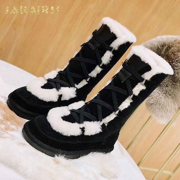 boots sarairis 2021 fashion warm fur winter woman shoes platform comfy ins trendy luxury snow ladies, Black