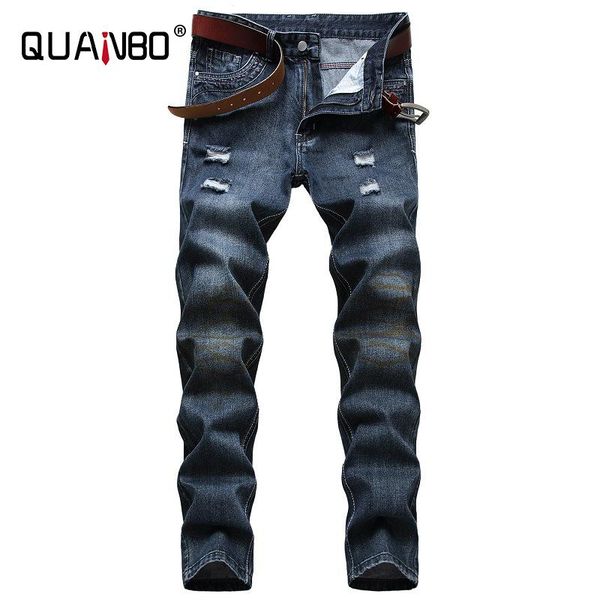 men's jeans quanbo ripped slim straight moto biker 2021 autumn winter distressed fashion personality denim pants, Blue
men's jeans quanbo ripped slim straight moto biker 2021 autumn winter distressed fashion personality denim pants, Blue