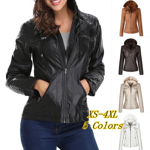 leather jacket hat detachable warm moto zipper pocket punk coats women slim hooded outwear female winter windbreak outwearx1016, Black;brown
leather jacket hat detachable warm moto zipper pocket punk coats women slim hooded outwear female winter windbreak outwearx1016, Black;brown