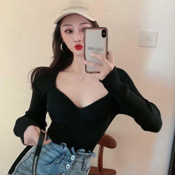 2021 autumn and winter women's sweater korean version silm casual all-match fashion kintted square neck soild pullover 1, White;black
2021 autumn and winter women's sweater korean version silm casual all-match fashion kintted square neck soild pullover 1, White;black