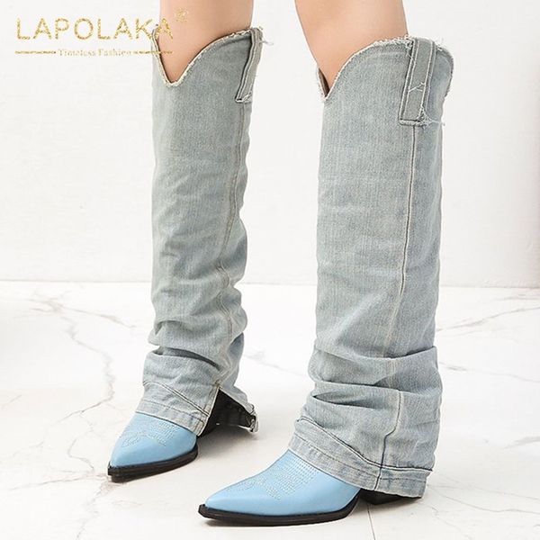 boots lapolaka fashion western denim woman shoes pointed to high-heeled spring autumn ladies knee high, Black
boots lapolaka fashion western denim woman shoes pointed to high-heeled spring autumn ladies knee high, Black