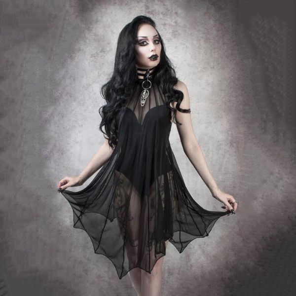 new halloween gauze black mesh dress women bat gothic sleeveless stand collar draped transparent lace dress femme vestidos, Black;gray
new halloween gauze black mesh dress women bat gothic sleeveless stand collar draped transparent lace dress femme vestidos, Black;gray