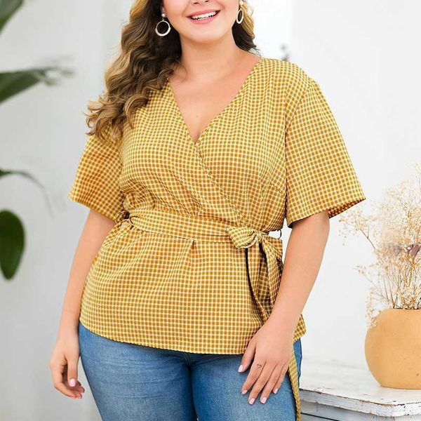 summer elegant women shirt 2019 shirt retro cross deep v-belt waist short-sleeved plaid blouse womens and blouses1, White
summer elegant women shirt 2019 shirt retro cross deep v-belt waist short-sleeved plaid blouse womens and blouses1, White