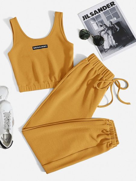 letter graphic tank & joggers set k1yh#, White